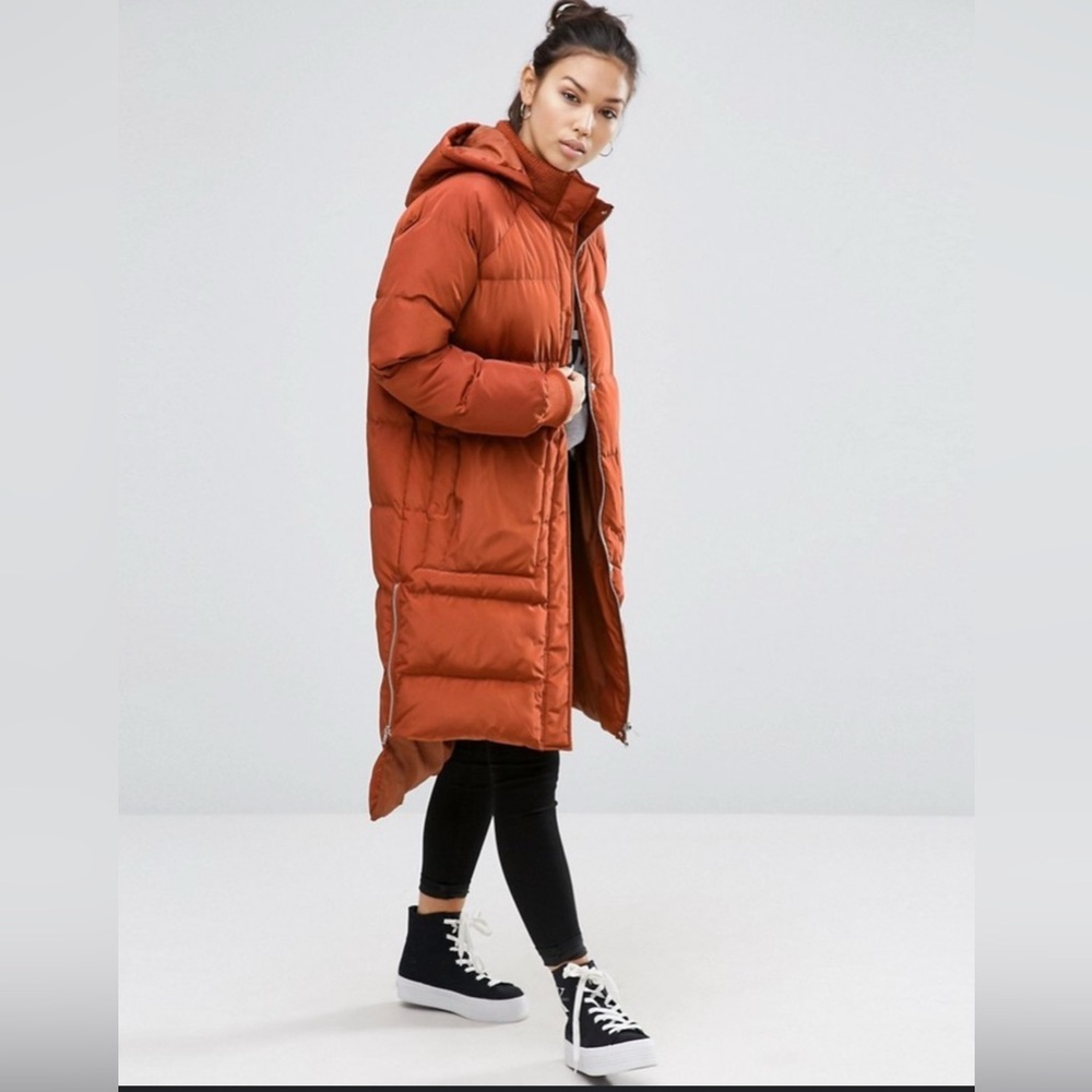 Rust Orange Long Puffer Coat